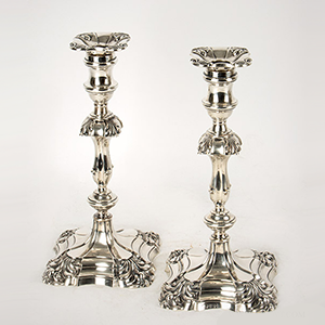 Edward VII Sterling Silver Shell Based Candlesticks in the Style of George II Inventory Thumbnail