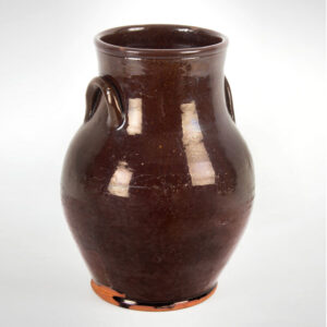 Redware Jar, Applied Handles, Tooled Rim and Foot, Brown Glaze Inventory Thumbnail