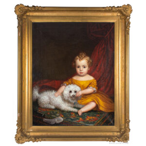 Portrait of Infant with Dog Seated on Carpet Inventory Thumbnail