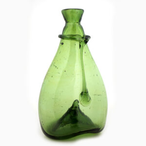 Late Persian Blown Saddle Flask, Light Apple Green Inventory Thumbnail