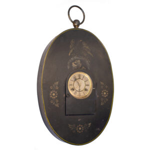 19th Century Wall Clock, Trade Sign, Oval, Stenciled Eagle & Floral Motif Inventory Thumbnail