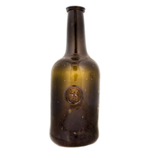 Blown Black Glass Sealed Cylinder Form Wine Bottle, Long Neck Inventory Thumbnail
