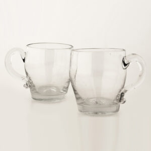 Blown Colorless Glass Punch Cup or Mug with Handles, Matched Pair Inventory Thumbnail