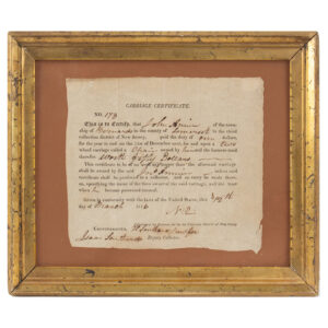 TAXes WAR FUNDING: Partially Printed. Carriage Certificate 1816 New Jersey Inventory Thumbnail