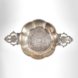 Silver Youth Bowl, Two Handled Ecuelle, Lobed, Pierced Handles, Tudor Rose Interior Inventory Thumbnail