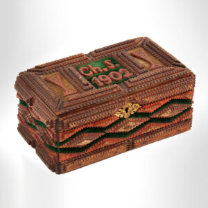 Tramp Art, Lidded Box, 1902, Cigar Box Mahogany, Stepped Pyramid Designs Inventory Thumbnail