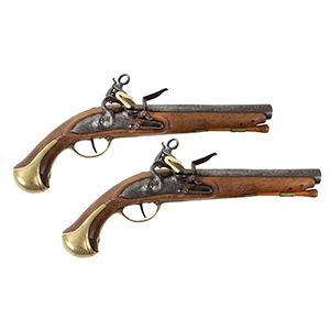 Pair of Antique Spanish Sea Service Pistols, Original Flintlocks, Belt Hooks Inventory Thumbnail