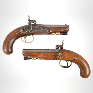 Pocket Pistols, Pair of Converted Percussion Sidelocks, Full Stocks, By H.W. Mortimer and Son, London Gunmakers to His Majesty Inventory Thumbnail