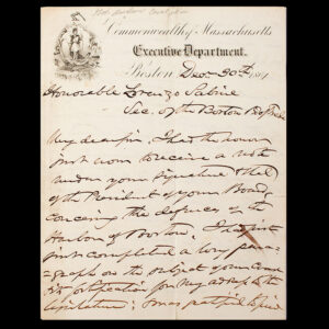 Civil War: Mass Governor Andrews, ALS Boston, Dec 31st 1861 Inventory Thumbnail