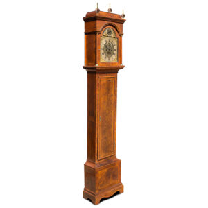 Thomas Colley Longcase Clock, Inlaid Burl Walnut, Brass Dial Inventory Thumbnail