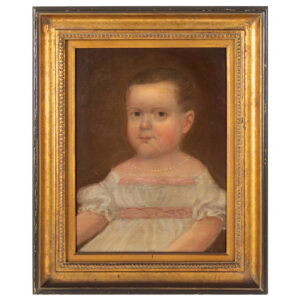 Folk Portrait of Young Girl, White Dress with Pink Trim, Necklace Inventory Thumbnail