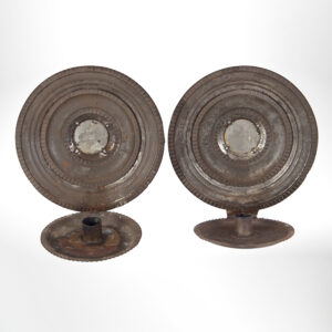 Pair of Round Candle Sconces, Concentric Circles, Mirror Centers Inventory Thumbnail