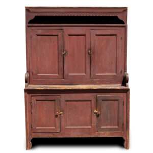 18th Century Hooded Cupboard, Mohawk Valley, New York, Original Salmon-Red Paint Inventory Thumbnail