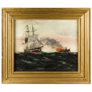 Painting, Brig Flying American Flag Rescues a Burning Ship, Maritime Fire Inventory Thumbnail