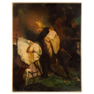 Painting, Fireman Rescuing Mother and Child, European Inventory Thumbnail