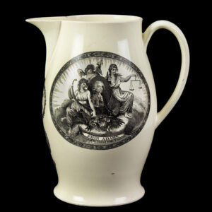 Liverpool Jug, Creamware Pitcher Printed in Black, John Adams Inventory Thumbnail