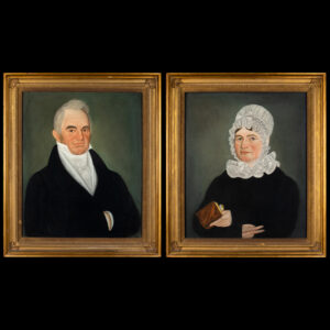 Folk Art, Pair of Portraits, Man and Woman, Micah Williams, Original Frames A successful itinerant artist working primarily in Middlesex and Monmouth counties, New Jersey. Inventory Thumbnail