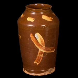 Redware Jar, Highly Stylized Decoration, Incised Rings to Neck, Wavy Lines Inventory Thumbnail