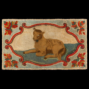 Hooked Rug, Lamb Within Scrolled Frame, Frost Pattern No. 89 Inventory Thumbnail