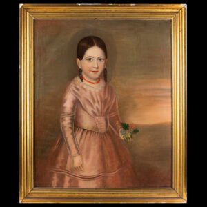 Folk Art Portrait, Young Girl Holding Spray of Flowers Inventory Thumbnail