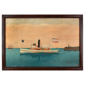 Maritime Folk Painting, The Tugboat Harlem River, Lighthouse, Flags Inventory Thumbnail