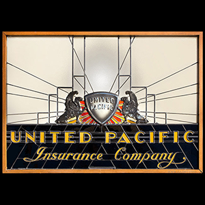 Art Deco Stained Glass Trade Sign, United Pacific Insurance Company Inventory Thumbnail