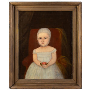 Folk Portrait, Young Child Holding Rose Seated in Upholstered Chair Inventory Thumbnail