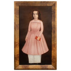 Folk Portrait of a Girl in a Pink Dress Holding a Red Book, Full-length Inventory Thumbnail