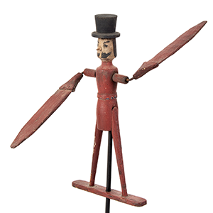 Folk Art Whirligig, Mustached Man Wearing Top Hat Inventory Thumbnail