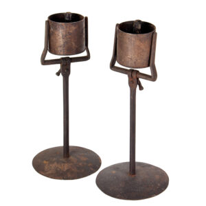 Pair, Gimbled Kettle Lamps, Fat Lamps on Stands, Grease, Lard Inventory Thumbnail