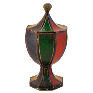 Antique Tole, Original Painted Tin, Standing Lidded Octagonal Urn Inventory Thumbnail