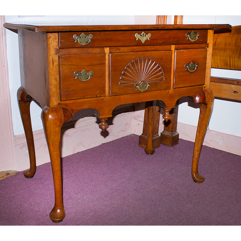 Antique Carved Cherrywood Lowboy, Queen Anne Dressing Table Inventory Thumbnail