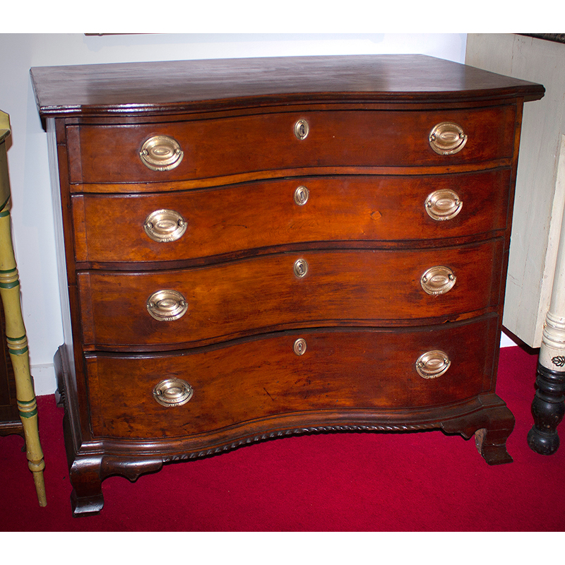 Antique Chippendale Reverse Serpentine Cherrywood Chest, Gadrooned Base Inventory Thumbnail