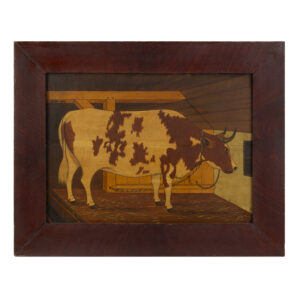 Antique Folk Art Painting on Panel, Prized Bull Standing in Stall Inventory Thumbnail