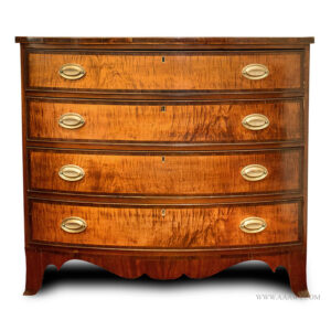 Antique Mahogany and Bold Curly Maple, Bow Front Chest Inventory Thumbnail