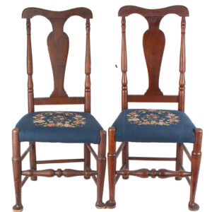 Pair of Queen Anne Side Chairs, Vasiform Splats, Pad Feet. Connecticut or New York c. 1750-1760 Inventory Thumbnail