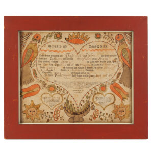 Fraktur, Friedrich Krebs, Three Heart Design, Printed and Hand-Colored Inventory Thumbnail