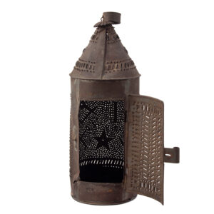 Punched Tin Candle Lantern, Cylindrical, Cone Top, Slit & Pierced Decoration Inventory Thumbnail