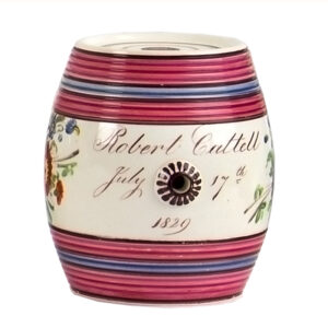 Polychrome Creamware Commemorative Whiskey Barrel for Robert Cattell / 1829 Inventory Thumbnail