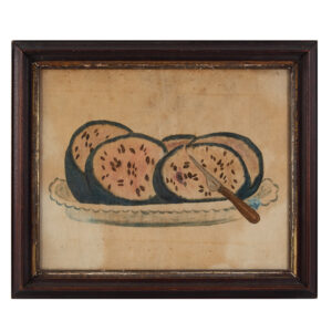 Nineteenth Century Folk Art Still Life Painted on Velvet, Watermelon on Platter Inventory Thumbnail