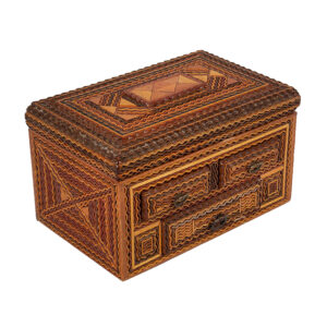 Tramp Art Box with Three Drawers, Jewelry Box, Outstanding Ripple Molding Inventory Thumbnail