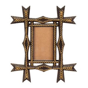 Tramp Art Frame, Layered Crossed Fishtail Rail and Stile Terminuses Inventory Thumbnail