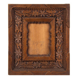 Tramp Art Picture Frame, Applied Molded Corners, Floral Ornament, Carved Liner Inventory Thumbnail