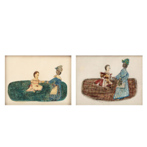 Pair, Folk Art Watercolors, African American Nanny with Caucasian Child Inventory Thumbnail