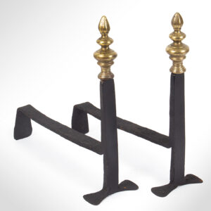 Andirons, Fire Dogs, Pair of Creepers, Wrought Iron, Robust Brass Finials Inventory Thumbnail