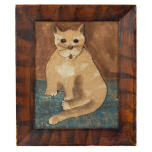 Folk Art Mixed Media, Well-Fed Cat, Fabric, Buttons, Paper, and String Inventory Thumbnail