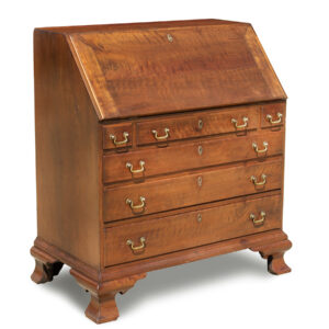 Chippendale Slant Lid Desk, Candle Drawers, Very Good Interior, Figured Wood Inventory Thumbnail