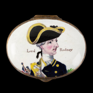 Georgian Bilston Battersea Enamel Patch Box, Lord Rodney Inventory Thumbnail