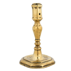 French Louis XIV Brass Candlestick, Baluster Form Stem, Domed Octagonal Base Inventory Thumbnail