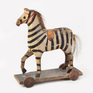 Zebra Pull Toy on platform, gesso and painted Inventory Thumbnail